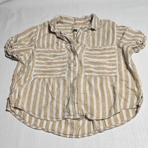 Universal Thread Tan and White Striped Button Down Shirt M